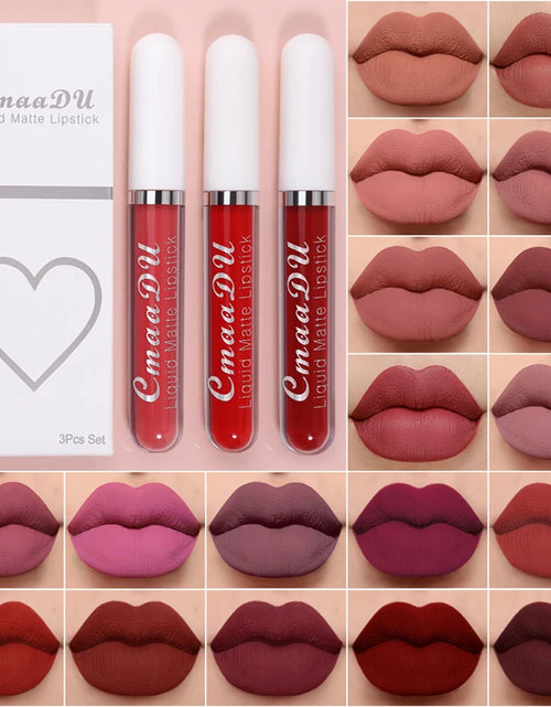 Load image into Gallery viewer, High Quality Matte Lipstick Set 3 Colors Long-Lasting Waterproof Velvet Lip Lipgloss Kit Cosmetics Gift Set for Girls Women
