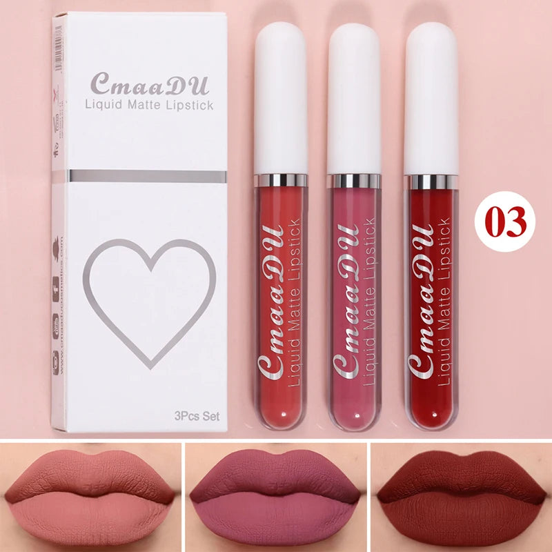 High Quality Matte Lipstick Set 3 Colors Long-Lasting Waterproof Velvet Lip Lipgloss Kit Cosmetics Gift Set for Girls Women