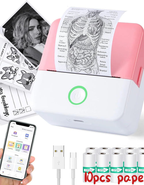 Load image into Gallery viewer, Thermal Mini Printer, Portable Inkless Sticker Maker, Bluetooth Printer for Phone, Wireless Label Printer with Tape, Free Cut Small Pocket Printer for Notes&amp;Children DIY, Compatible with Ios&amp;Android
