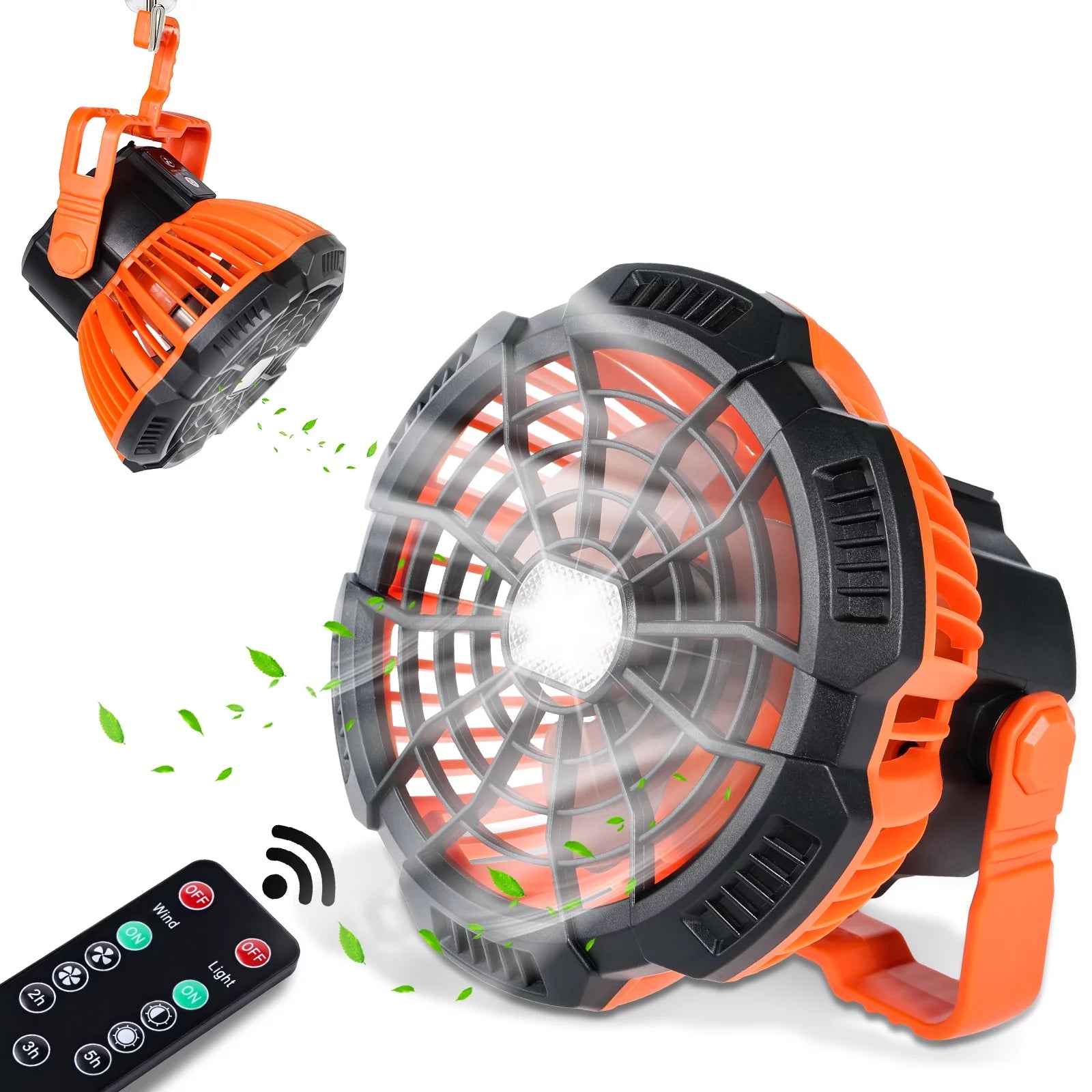 Portable Camping Tent Fan with LED Lantern, Battery Powered Camping Fan with Stepless Speed Control for Fishing, Camping, Bedroom