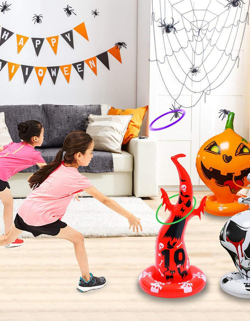 Load image into Gallery viewer, 16PCS Halloween Inflatable Witch Hat Ring Toss Game Halloween Games with 10 Rings and Pump Halloween Decorations Gift for Kids Adults Family Party Games
