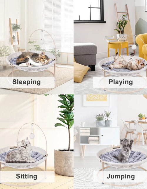 Load image into Gallery viewer, Cat Hammocks, Cat Beds with Bouncy Ball &amp; Bell, Detachable Pet Hammock Bed, Portable Indoor/Outdoor Pet Bed, Soft &amp; Comfortable Elevated Cat Bed for Cats and Small Dogs, Off-White
