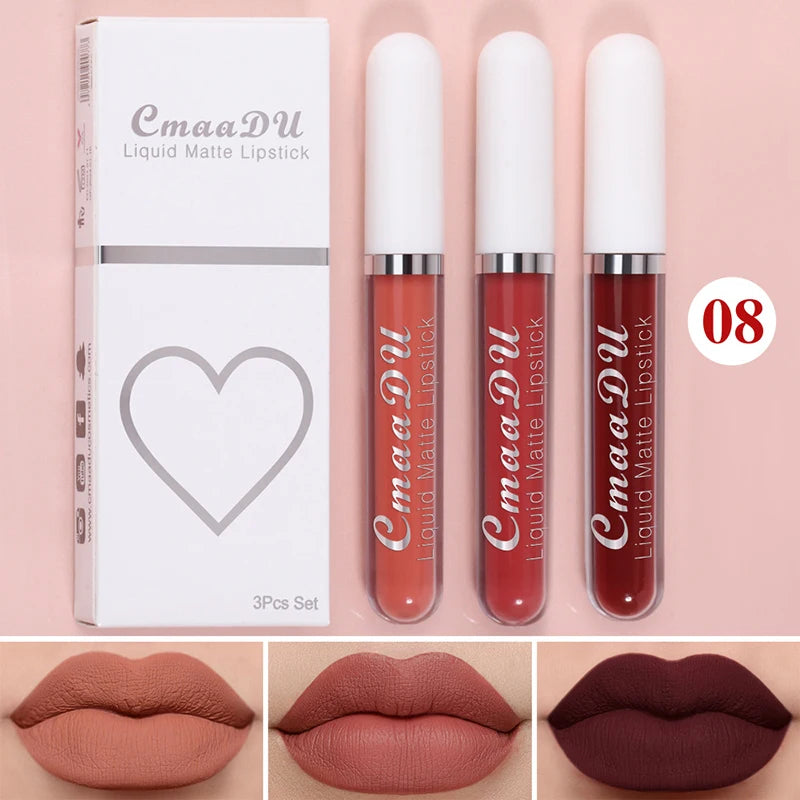 High Quality Matte Lipstick Set 3 Colors Long-Lasting Waterproof Velvet Lip Lipgloss Kit Cosmetics Gift Set for Girls Women