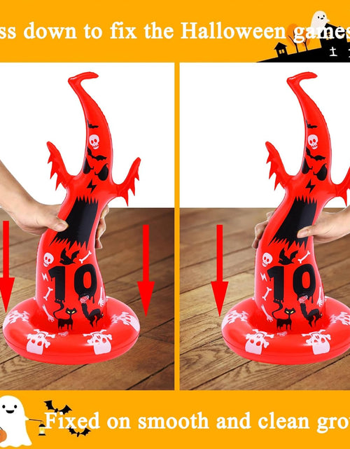 Load image into Gallery viewer, 16PCS Halloween Inflatable Witch Hat Ring Toss Game Halloween Games with 10 Rings and Pump Halloween Decorations Gift for Kids Adults Family Party Games
