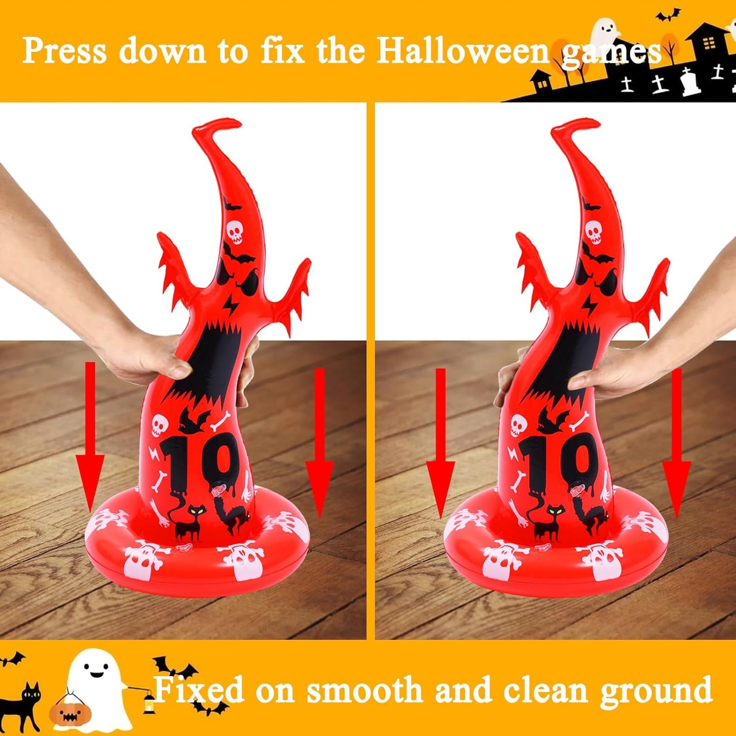 16PCS Halloween Inflatable Witch Hat Ring Toss Game Halloween Games with 10 Rings and Pump Halloween Decorations Gift for Kids Adults Family Party Games