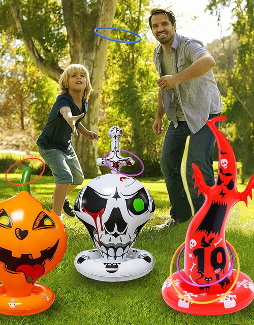 Load image into Gallery viewer, 16PCS Halloween Inflatable Witch Hat Ring Toss Game Halloween Games with 10 Rings and Pump Halloween Decorations Gift for Kids Adults Family Party Games
