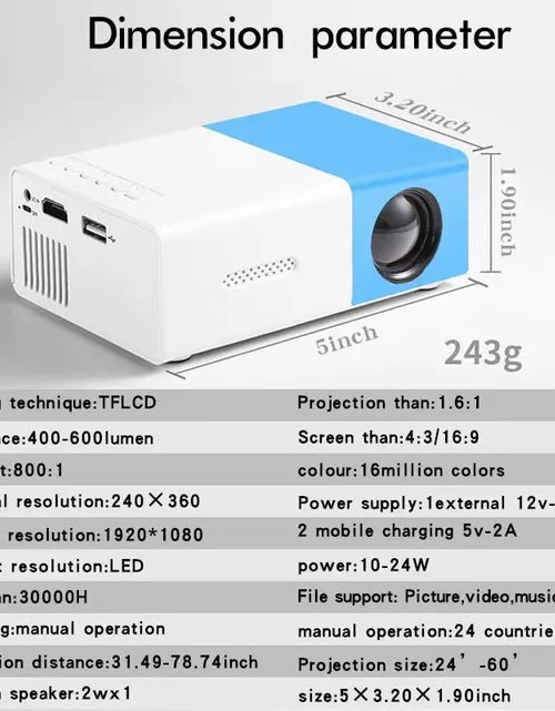 Load image into Gallery viewer, YG300 Micro Portable LED Outdoor Mini HD 1080P Mobile Projector Kids Projector Ultra Clear Projector, Mini Portable Projector
