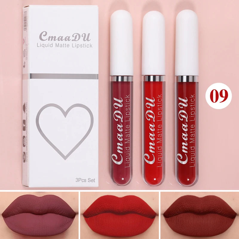 High Quality Matte Lipstick Set 3 Colors Long-Lasting Waterproof Velvet Lip Lipgloss Kit Cosmetics Gift Set for Girls Women