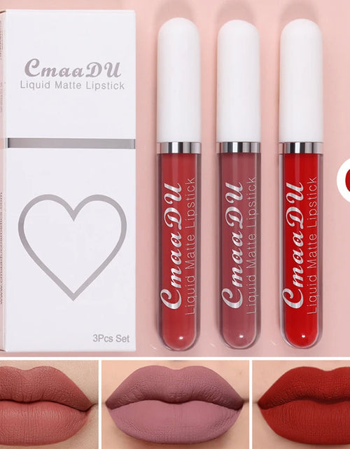 Load image into Gallery viewer, High Quality Matte Lipstick Set 3 Colors Long-Lasting Waterproof Velvet Lip Lipgloss Kit Cosmetics Gift Set for Girls Women
