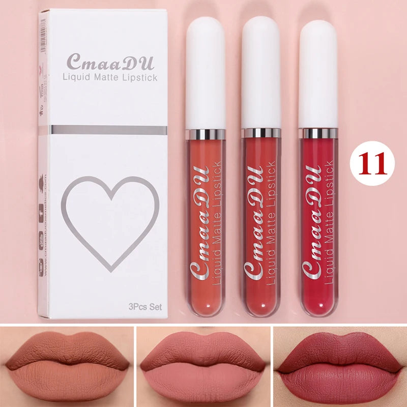 High Quality Matte Lipstick Set 3 Colors Long-Lasting Waterproof Velvet Lip Lipgloss Kit Cosmetics Gift Set for Girls Women