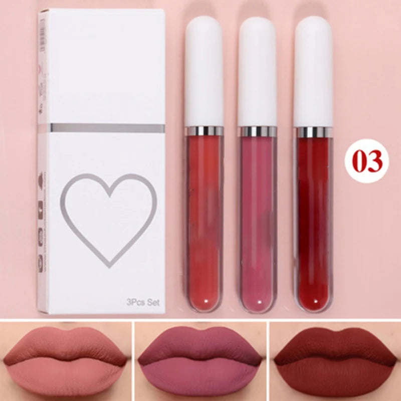 High Quality Matte Lipstick Set 3 Colors Long-Lasting Waterproof Velvet Lip Lipgloss Kit Cosmetics Gift Set for Girls Women