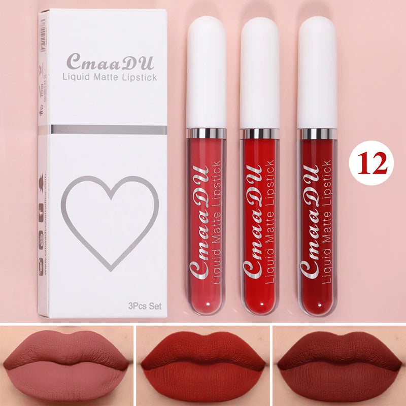 High Quality Matte Lipstick Set 3 Colors Long-Lasting Waterproof Velvet Lip Lipgloss Kit Cosmetics Gift Set for Girls Women