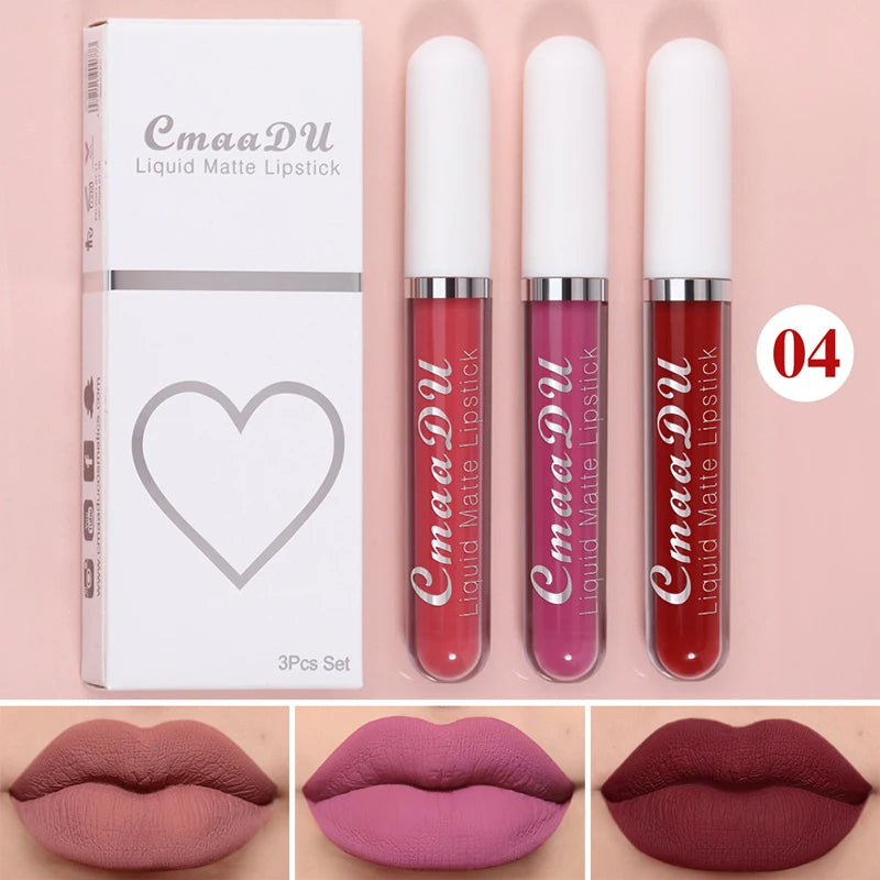 High Quality Matte Lipstick Set 3 Colors Long-Lasting Waterproof Velvet Lip Lipgloss Kit Cosmetics Gift Set for Girls Women