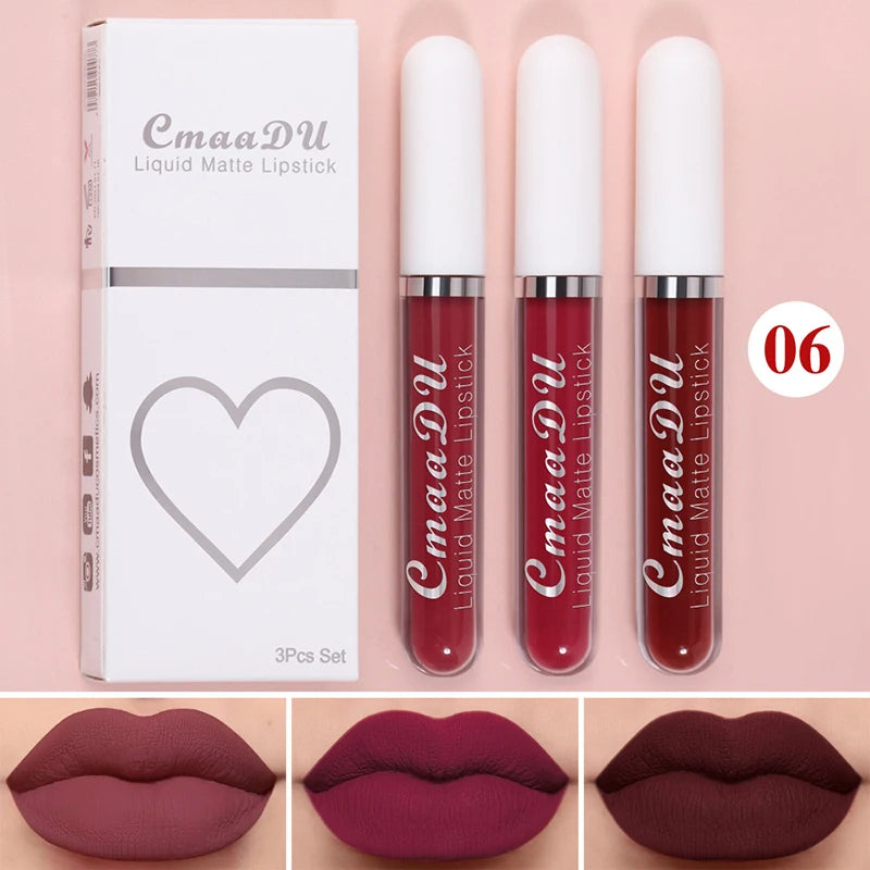 High Quality Matte Lipstick Set 3 Colors Long-Lasting Waterproof Velvet Lip Lipgloss Kit Cosmetics Gift Set for Girls Women