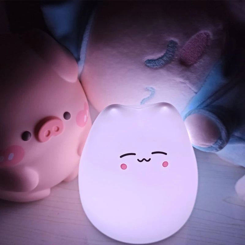 Mini Popular Cat Baby Night Lamp 7-Color Pat Touch Color-Changing Eye Protection Bedroom Bedside Night Light Gift Children