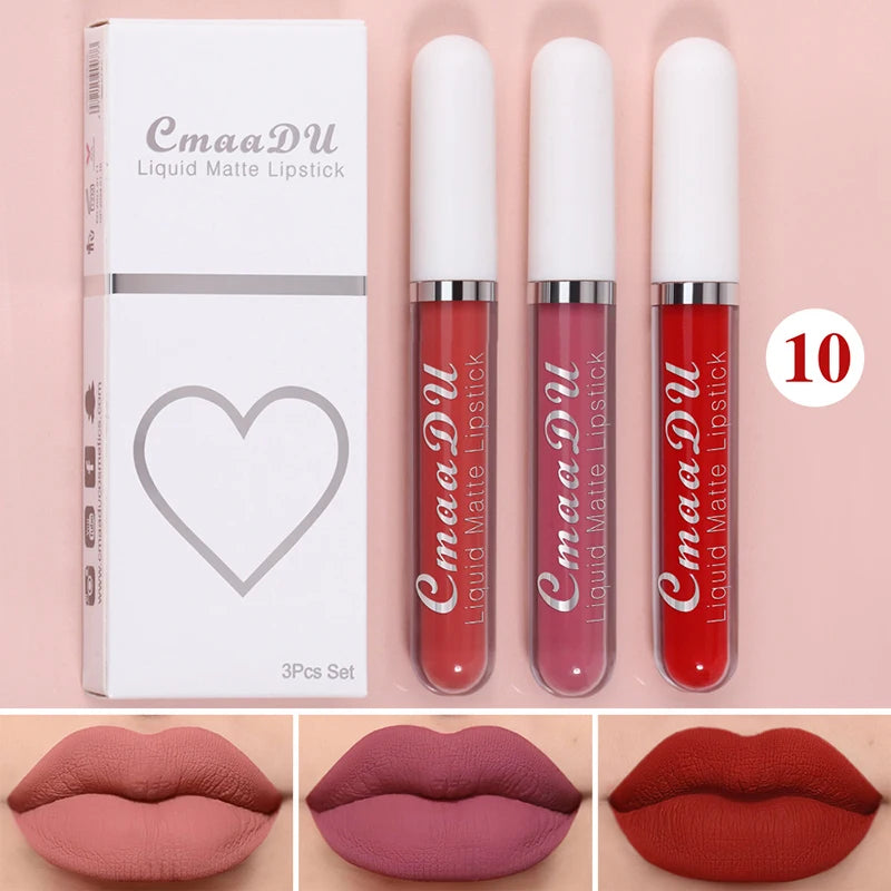 High Quality Matte Lipstick Set 3 Colors Long-Lasting Waterproof Velvet Lip Lipgloss Kit Cosmetics Gift Set for Girls Women