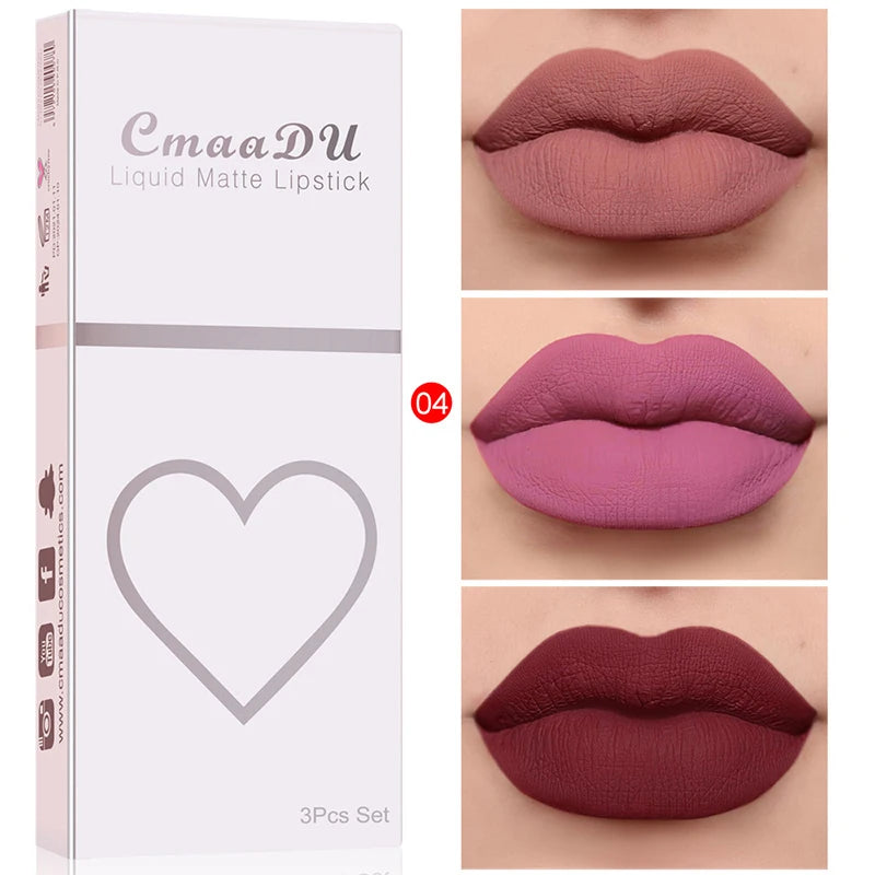 High Quality Matte Lipstick Set 3 Colors Long-Lasting Waterproof Velvet Lip Lipgloss Kit Cosmetics Gift Set for Girls Women